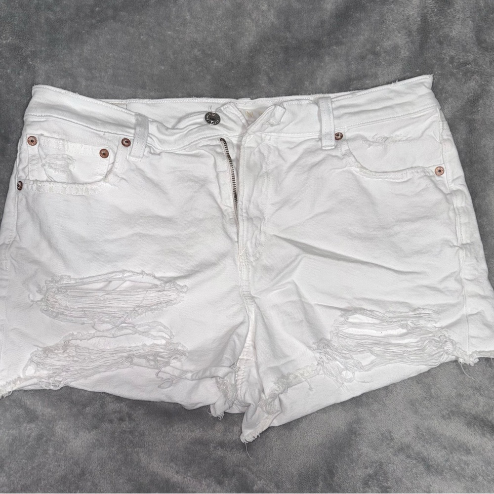 American Eagle Outfitters White Distressed Jean Shorts